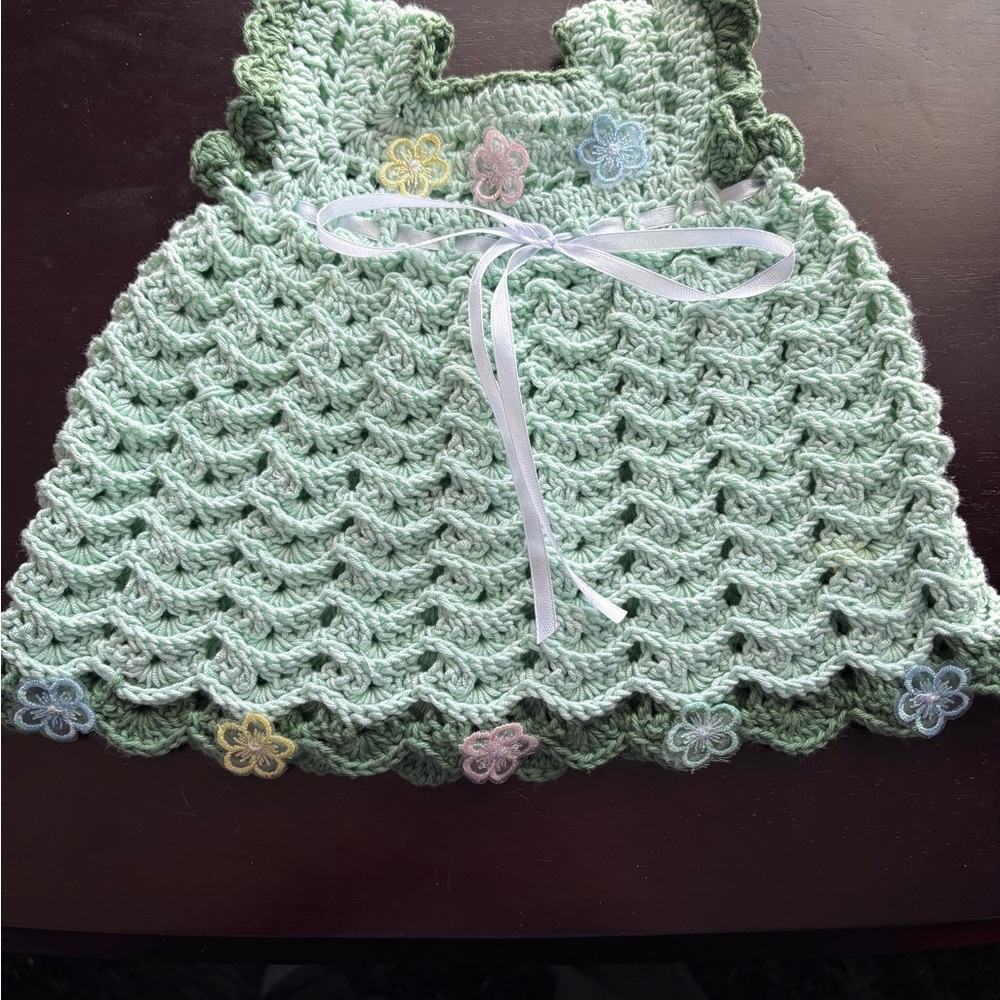 Handmade Green Crochet Baby Dress